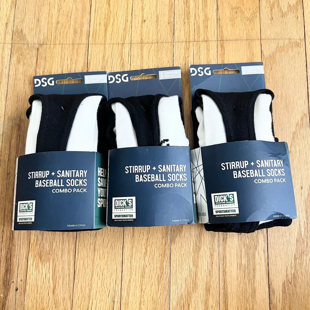 DSG Baseball Socks Stirrup Sanitary Combo Pack Boys Small Black White New 3 Pack
